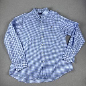 Ralph Lauren Shirt Mens XXL Blue White Gingham Button Down Long Sleeve Pony Logo